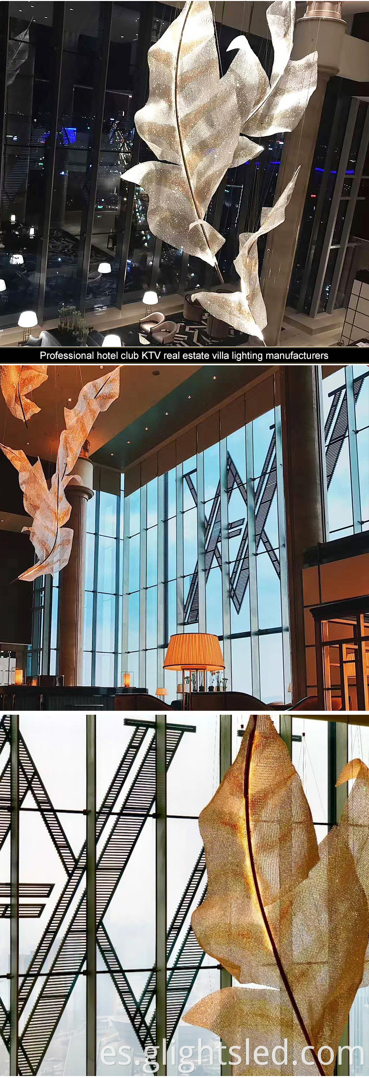 Decoración de arte Gran restaurante Hotel Lobby hoja de arce Lámpara colgante de araña LED